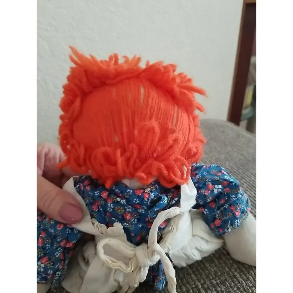 Vintage Handmade Raggedy Ann Doll Folk Art Rag Doll With Apron 1960s Cottagecore
